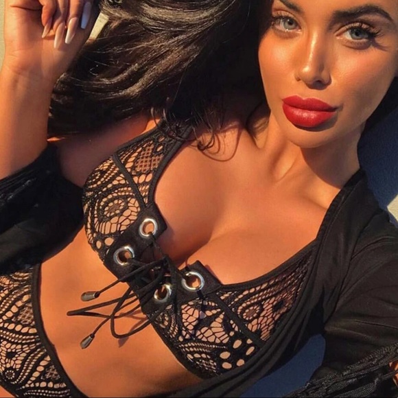 🔴Bikini Black Lace Tie Up Swim Suit Bathing Suit - Picture 2 of 5